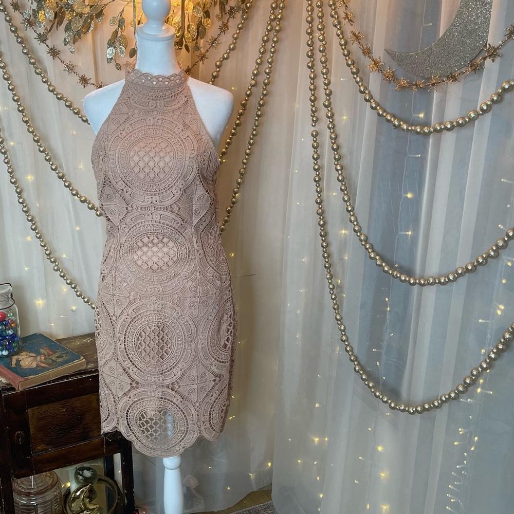 Pink Sheath Cocktail Dress with Halter Neckline